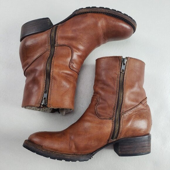 Freebird Alamo Leather Ankle Boot Womens 8 Brown Wool Lined Side Zip Weathered - Picture 6 of 14